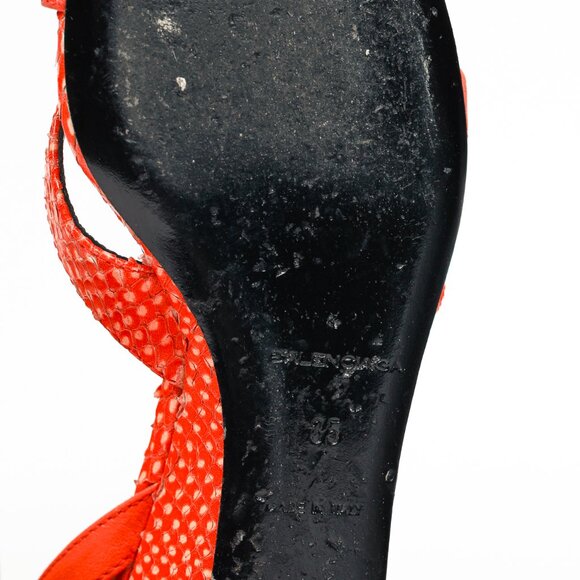 Balenciaga Orange Snakeskin-Embossed Studded Wedge Sandals - Picture 5 of 11